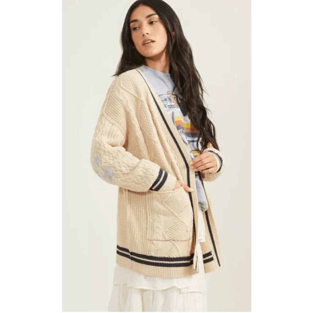 Altar’d State Star Print Embroidered Varsity Cardigan